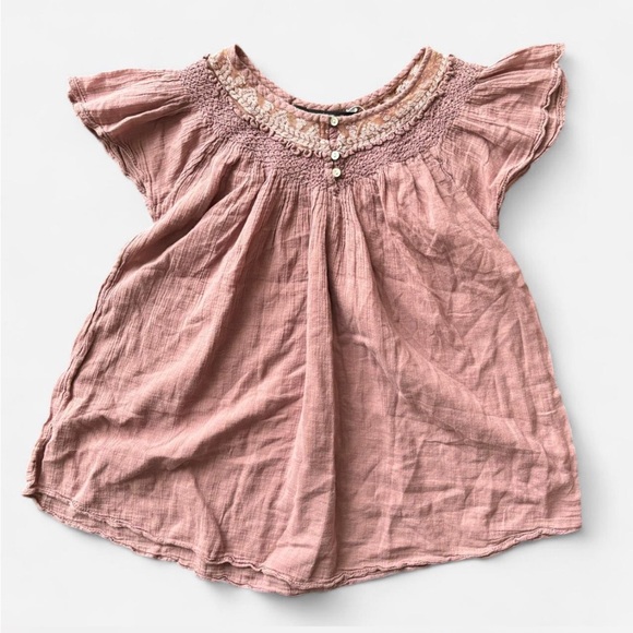 Zara Tops - Zara Mauve Pink Smocked Cotton Blouse